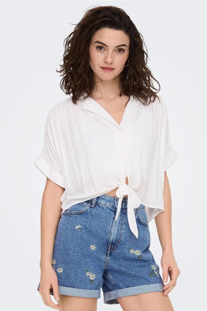 ONLPAULA LIFE S/S TIE SHIRT WVN NOO 15281497 WHITE
